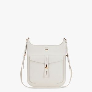 Rare TOM FORD T Twist Chalk Grained Leather Medium Crossbody Bag